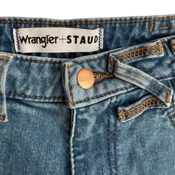STAUD X WRANGLER The Bikini Jean Flared Mid Blue Size 26 - Picture 11 of 12
